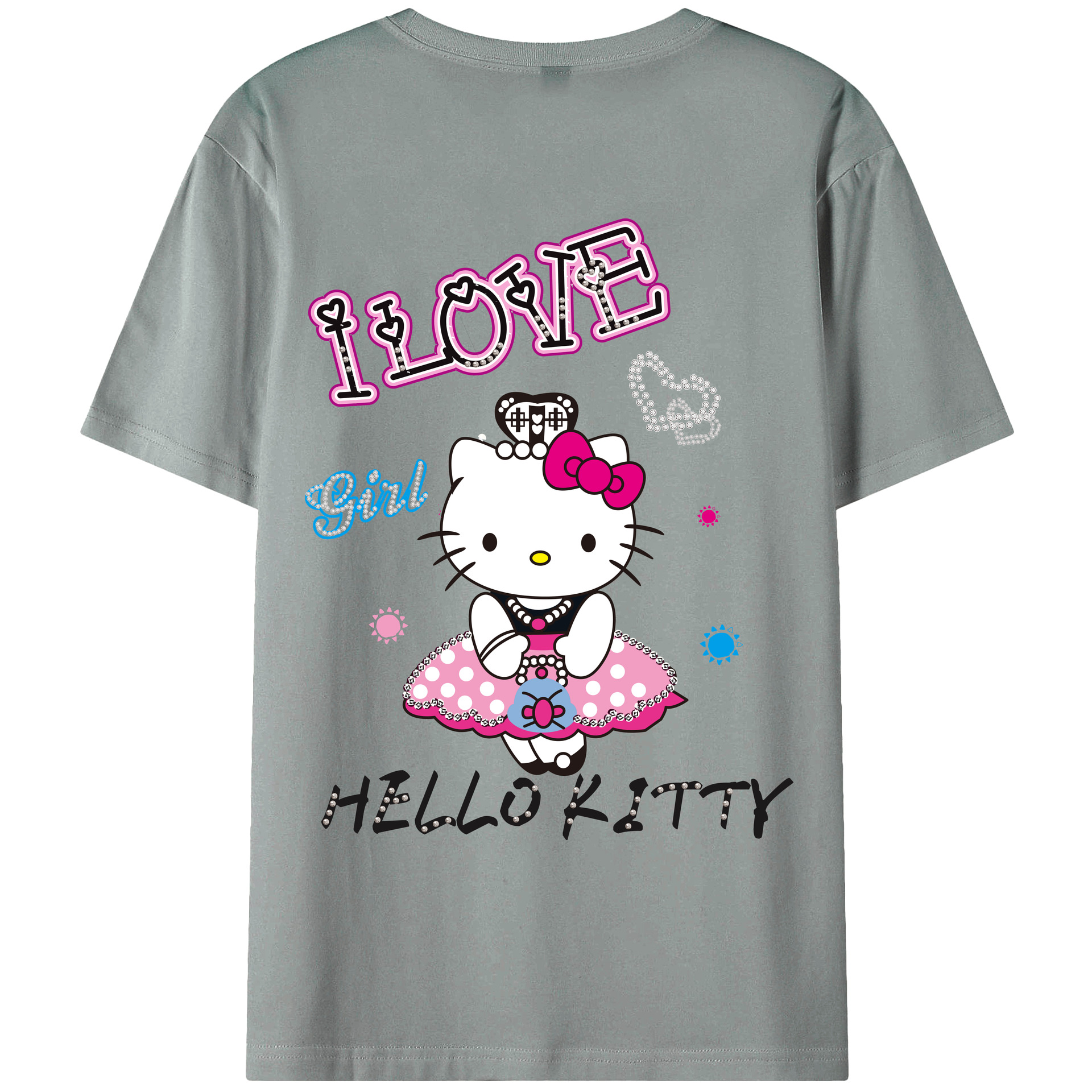 （画像用） Hello Kitty ハローキティ 綿100％ メンズ半袖Tシャツ（バックプリント） 通気性